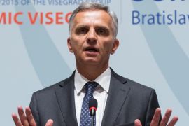 Swiss President Didier Burkhalter during a press conference after the V4 prime ministers and Swiss President meeting in Bratislava, Slovakia, 09 December 2014.