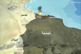 خارطة ليبيا موضح عليها منطقة رأس جدير التي حدث بها تفجير