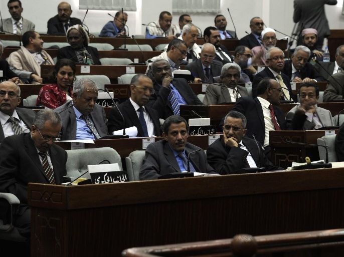 Members of the newly-appointed Yemeni Government attend a session on their Government's general policy in the parliament in Sanaa, Yemen, 14 December 2014. Reports state Yemens newly appointed Government presided by Prime Minister Khaled Bahah presented its general policy before the Parliament in order to gain its confidence. Yemeni President Abdo Rabbo Mansour Hadi formed the new government after the Shiite Houthi militias seized control of the capital Sanaa in September.