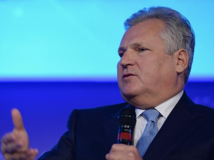 NEW YORK, NY - SEPTEMBER 29: Former President to the Republic of Poland, Aleksander Kwasniewski, speaks onstage at the 2014 Concordia Summit - Day 1 at Grand Hyatt New York on September 29, 2014 in New York City.