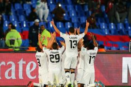 ES Setif players celebrate a goal during the FIFA Club World Cup 2014 soccer match for fifth place between ES Setif and Western Sydney Wanderers FC in Marrakech, Morocco, 17 December 2014.