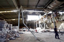 ZUWARAH, LIBYA - DECEMBER 03: Damaged roof of a storehouse is seen after fighter aircrafts of troops under control of former General Khalifa Haftar attack Zuwarah city of Libya on December 3, 2014.