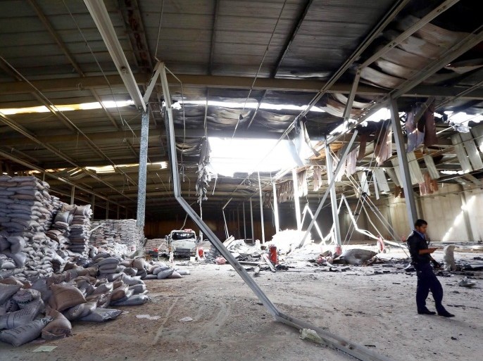 ZUWARAH, LIBYA - DECEMBER 03: Damaged roof of a storehouse is seen after fighter aircrafts of troops under control of former General Khalifa Haftar attack Zuwarah city of Libya on December 3, 2014.