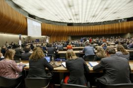 A general view of the assembly, at the UNHCR Ministerial-level Pledging Conference on resettlement and other forms of admission for Syrian refugees, at the European headquarters of the United Nations (UN) in Geneva, Switzerland, 09 December 2014. According to an UNHCR press release, the UN High Commissioner called upon States to make multi-annual commitments towards an additional 100,000 places for Syrian refugees by 2016.