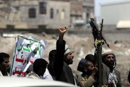 SANAA, YEMEN - SEPTEMBER 21: Houthi rebels take position around Yemeni Government TV during the clashes between Houthi rebels and government forces in al-Caraf north of Sanaa, Yemen on September 21, 2014.