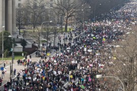 Thousands take part in the Justice for All March and Rally on Pennsylvania Avenue to the US Capitol in Washington, DC, on December 13, 2014, to protest the killings of unarmed African-Americans by police officers and the decisions by Grand Juries to not indict them. AFP PHOTO / SAUL LOEB