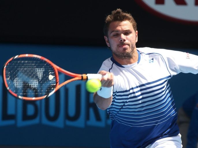Stan Wawrinka of Switzerland in action against Kei Nishikori of Japan during their quarter finals match at the Australian Open Grand Slam tennis tournament in Melbourne, Australia, 28 January 2015. The Australian Open tennis tournament runs until 01 February 2015. EPA/DAVID CROSLING AUSTRALIA AND NEW ZEALAND OUT