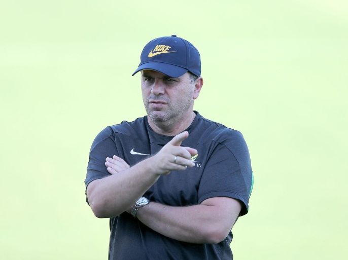NEWCASTLE, AUSTRALIA - JANUARY 25: Ange Postecoglou coach of the Socceroos points during an Australian Socceroos Asian Cup training session at Cooks Hill No.2 Sports Ground on January 25, 2015 in Newcastle, Australia.