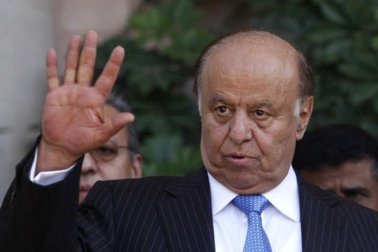 Yemen's President Abd-Rabbu Mansour Hadi gestures during a news conference in Sanaa in this November 19, 2012 file photograph. Yemen's parliament on January 22, 2015 rejected the resignation offered by Hadi, Al Arabiya Television reported. A government source said earlier that he had tendered his resignation, not long after Prime Minister Khaled Baha offered his own to Hadi, who has spent months locked in a stand-off with Yemen's powerful Houthi movement. REUTERS/Khaled Abdullah/Files (YEMEN - Tags: POLITICS)