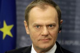 President of the European Council Donald Tusk during a press conference with Latvian Prime Minister Laimdota Straujuma (not seen) after meeting in Riga, Latvia, 09 January 2015. Tusk attended the Latvian EU Presidency Opening Ceremony.