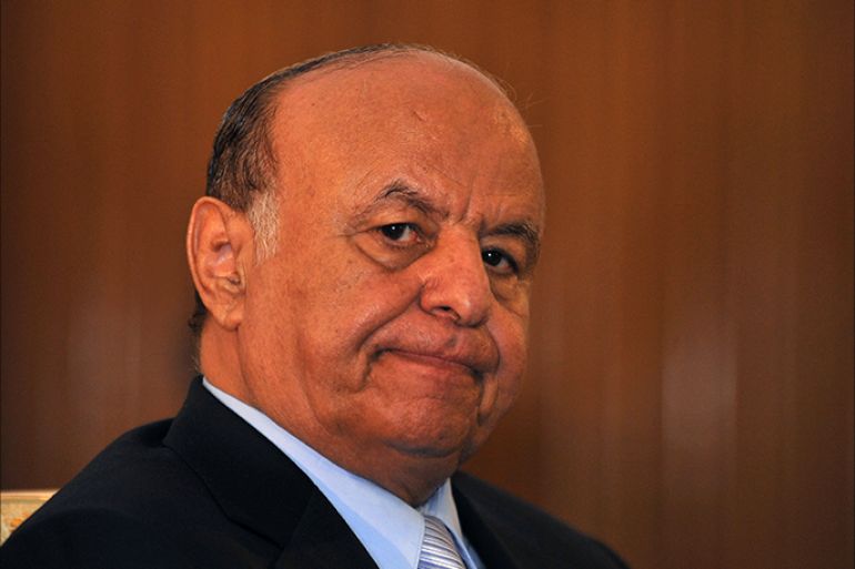 epa04568253 A picture made available on 19 January 2014 shows Yemeni president Abdo Rabbo Mansour Hadi at the presidential palace in Sana'a, Yemen, 17 March 2013. Reports state Shiite Houthi rebels and Yemen?s presidential guards clashed on 19 January 2015 near the presidential palace of President Abdo Rabbo Mansour Hadi, few days after Houthi gunmen seized the president's chief of staff. EPA