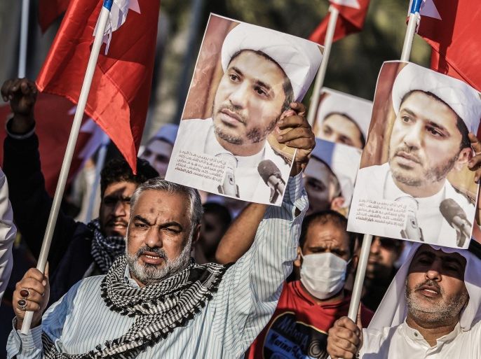 MANAMA, BAHRAIN - JANUARY 03: Bahraini people protest the arrest of Ali Salman, secretary general of the Al-Wefaq political society, in Manama, Bahrain on January 03, 2015.