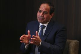 Abdel-Fattah El-Sisi, Egypt's president, gestures as he speaks during a Bloomberg Television interview on day two of the World Economic Forum (WEF) in Davos, Switzerland, on Thursday, Jan. 22, 2015. World leaders, influential executives, bankers and policy makers attend the 45th annual meeting of the World Economic Forum in Davos from Jan. 21-24.