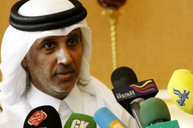 Qatar's Football Association Head Sheikh Hamad bin Khalifa bin Ahmed al-Thani speaks to reporters on September 13, 2011 in Arbil.