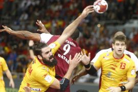 Spain's Jorge Maqueda (L) in action during the Qatar 2015 24th Men's Handball World Championship match between Qatar and Spain at the Lusail Multipurpose Hall outside Doha, Qatar, 21 January 2015. Qatar 2015 via epa/Diego Azubel Editorial Use Only/No Commercial Sales