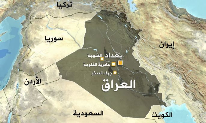 خريطة العراق - بغداد، عامرية الفلوجة، الفلوجة وجرف الصخر