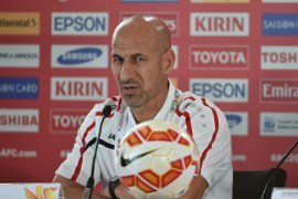 Iraq coach Radhi Swadi attends a press conference before their AFC Asian Cup semi-final football match in Sydney on January 25, 2015. AFP PHOTO/Peter PARKS --IMAGE RESTRICTED TO EDITORIAL USE - STRICTLY NO COMMERCIAL USE