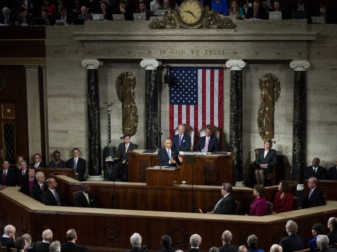 US President Barack Obama delivers his 6th State of the Union address before a joint session of Congress on the floor of the US House of Representatives in the US Capitol in Washington, DC, USA, 20 January 2015.