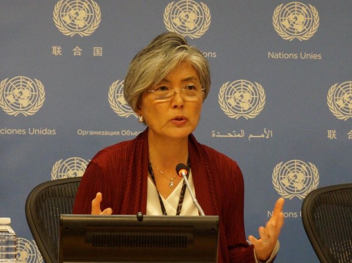 NEW YORK, NY - JUNE 17: Kyung-Wha Kang, United Nations' Deputy High Commissioner for Human Rights, speaks during a press conference at the UN headquarters in New York city, on June 17, 2014.