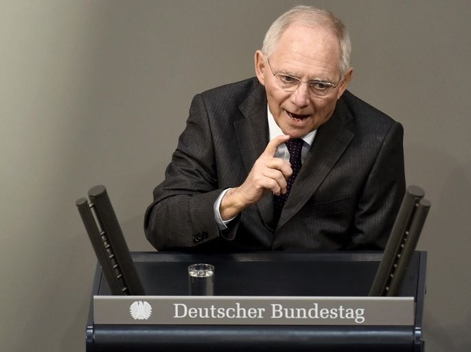 German Finance Minister Wolfgang Schaeuble addresses the lower house of Parliament Bundestag in Berlin on February 27, 2015 before Germany's parliament votes on the approval of the four-month-extension of the Greek bail-out programme despite widespread scepticism in Europe's biggest economy and effective paymaster on whether Athens will stick to reform pledges.