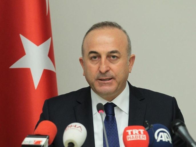 BERLIN, GERMANY - FEBRUARY 6: Turkish Foreign Minister Mevlut Cavusoglu gives a press release after participating in Turkeys West Europe Consul-Generals' meeting in Berlin, Germany on February 6, 2015.