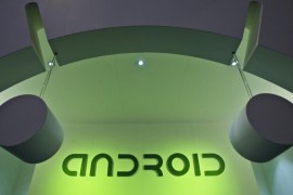 A logo sits illuminated outside the Android operating system pavilion on day two of the Mobile World Congress in Barcelona, Spain, on Tuesday, Feb. 25, 2014. Top telecommunication managers will rub shoulders in Barcelona this week at the Mobile World Congress, Monday, Feb. 24 - 27, a traditional venue for showcasing the latest products for dealmaking.