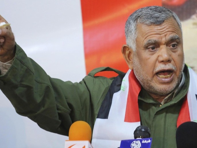 Head of the Badr Organisation Hadi al-Amiri speaks during a news conference on the outskirts of Diyala province, north of Baghdad February 2, 2015. Picture taken February 2, 2015. REUTERS/Stringer (IRAQ - Tags: CIVIL UNREST POLITICS MILITARY)