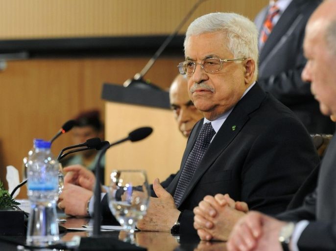 RAMALLAH, WEST BANK - FEBRUARY 4: In this handout image supplied by the Palestinian President's Office (PPO) Palestinian President Mahmoud Abbas speaks as he opens the new Palestinian radio and television centre on February 4, 2015 in Ramallah, West Bank.