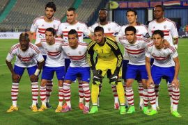 CAIRO, EGYPT - SEPTEMBER 14: Players of Zamalek pose ahead of a football match between Al Ahly and Zamalek during Egypt Super Cup at Cairo International Stadium in Cairo, Egypt on September 14, 2014.