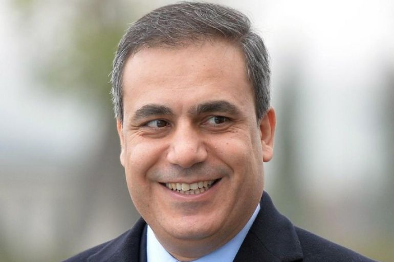 This file picture taken on December 19, 2014 shows the head of Turkey's intelligence agency Hakan Fidan smiling in Ankara. The powerful head of Turkey's intelligence agency, one of the most loyal allies of President Recep Tayyip Erdogan, has resigned to stand for election as a lawmaker, the official Anatolia news agency said on February 7, 2015. The resignation of Hakan Fidan, who has headed the National Intelligence Agency (MIT) since 2010, has been accepted by Prime Minister Ahmet Davutoglu and will take effect on February 10, 2015, it added. AFP PHOTO / ADEM ALTAN