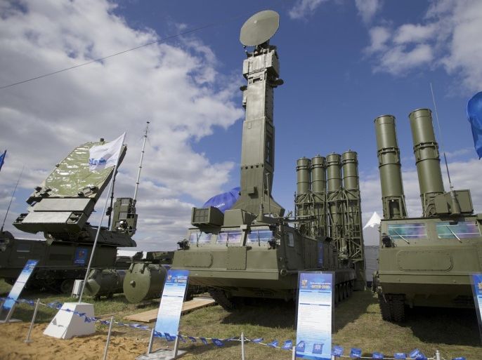 Russian air defense system missile system Antey 2500, or S-300 VM, is on display at the opening of the MAKS Air Show in Zhukovsky outside Moscow on Tuesday, Aug. 27, 2013. Russia has supplied similar systems to Syria.