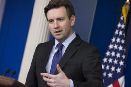 White House press secretary Josh Earnest gestures during the daily press briefing, Wednesday, Feb. 18, 2015, at the White House in Washington. Earnest announced that President Barack Obama has picked Secret Service acting director Joseph Clancy to lead the agency. (AP Photo/Evan Vucci)
