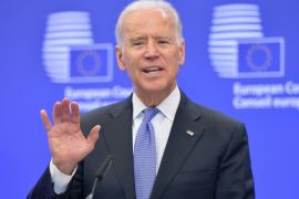 BRUSSELS, BELGIUM - FEBRUARY 6: U.S. Vice President Joe Biden gestures as he speaks during a press conference prior to a meeting with European Council President Donald Tusk in Brussels, Belgium on February 6, 2015.