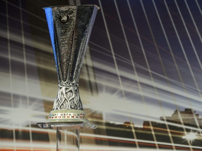 The trophy is pictured during the draw of the round of 16 of the UEFA Europa League 2014/15 at the UEFA Headquarters, in Nyon, Switzerland, Friday, February 27, 2015.