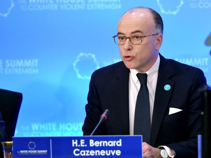 France's Minister of the Interior Bernard Cazeneuve speaks at the White House Summit to Counter Violent Extremism at the State Department on February 19, 2015 in Washington, DC. AFP PHOTO/MANDEL NGAN