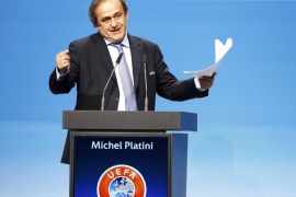 UEFA President Michel Platini delivers a speech after his reelection at the 39th Ordinary UEFA Congress in Vienna March 24, 2015. REUTERS/Leonhard Foeger