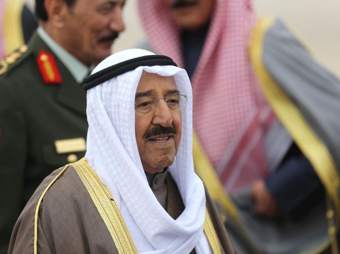 AMMAN, JORDAN- FEBRUARY 23: Emir of Kuwait Sheikh Sabah Al-Ahmad Al-Jaber Al-Sabah arrives for a visit to Amman for talks with King Abdullah II of Jordan on February 23, 2015 in Amman, Jordan. During their meeting, the two leaders are expected to discuss regional developments as well as strengthening their economic relationship.