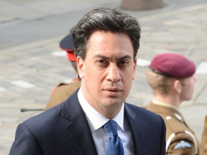 Leader of the opposition Labour Party Ed Miliband arrives ahead of a Service of Commemoration for those who served in Afghanistan at St Paul's Cathedral in central London on March 13, 2015. AFP PHOTO / POOL / JEREMY SELWYN