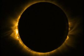 A handout picture from a screenshot of a video made available by the European Space Agency (ESA) on 20 March 2015 shows the total solar eclipse from a fascinating perspective: the small satellite Proba-2 records the event. A Partial Solar Eclipse is seen in Europe, northern and eastern Asia and northern and western Africa, 20 March 2015. The eclipse starts at 07:41 UTC and ends at 11:50 UTC. EPA/ESA / HANDOUT
