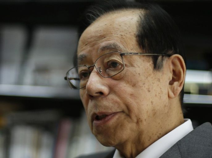 Former Japanese Prime Minister Yasuo Fukuda speaks during an interview with Reuters at his office in Tokyo January 19, 2015. Prime Minister Shinzo Abe could help remove international doubts about Japan's stance toward its wartime past by apologizing over World War Two in a statement he plans to mark the 70th anniversary of the war's end, said Fukuda. REUTERS/Yuya Shino (JAPAN - Tags: POLITICS)
