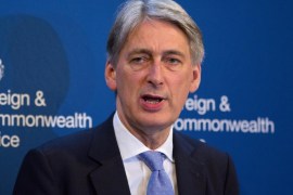 British Foreign Minister Philip Hammond addresses a speech in London on March 10, 2015, on Intelligence and Security. Russian actions in Ukraine are undermining the security of nations in Eastern Europe, British foreign minister Philip Hammond warned Tuesday. AFP PHOTO/JUSTIN TALLIS
