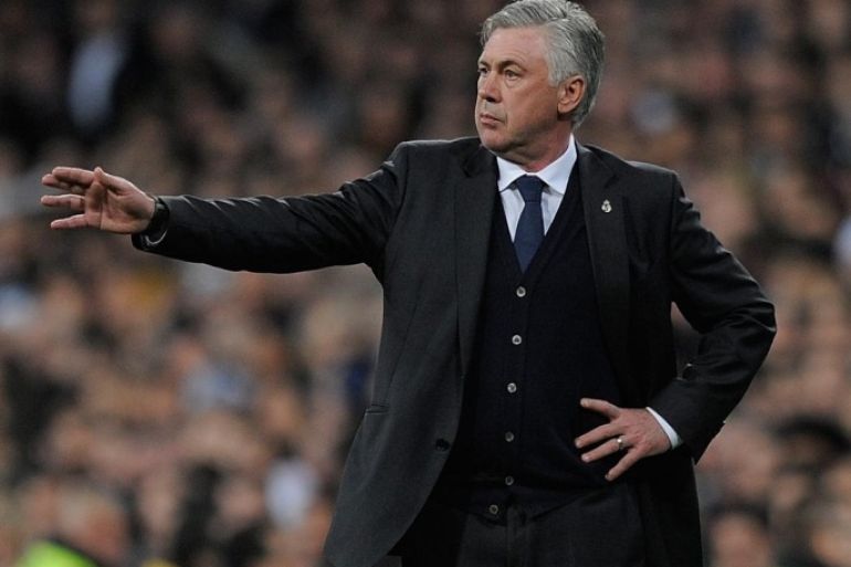 MADRID, SPAIN - MARCH 01: Head coach Carlo Ancelotti of Real Madrid CF reacts during the La Liga match between Real Madrid and Villarreal at Estadio Santiago Bernabeu on March 1, 2015 in Madrid, Spain.