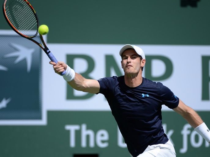 Mar 16, 2015; Indian Wells, CA, USA; Andy Murray (GBR) during his match against Philipp Kohlschreiber at the BNP Paribas Open at the Indian Wells Tennis Garden. Mandatory Credit: Jayne Kamin-Oncea-USA TODAY Sports