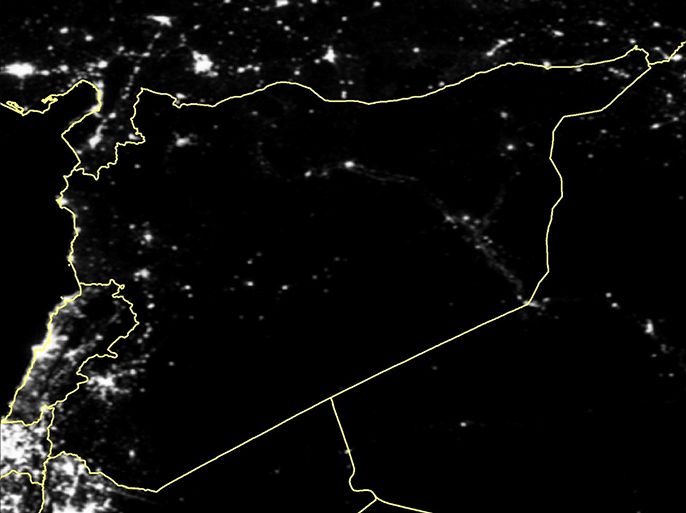 صور الأقمار الصناعية التي التقطت لسوريا توضح انتشار الضوء فيها عام 2014 (تحالف مع سوريا )