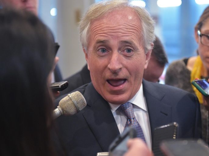 Senator Bob Corker, R-TN, speaks to reporters at the US Capitol on March 10, 2015 in Washington, DC. AFP PHOTO/MANDEL NGAN