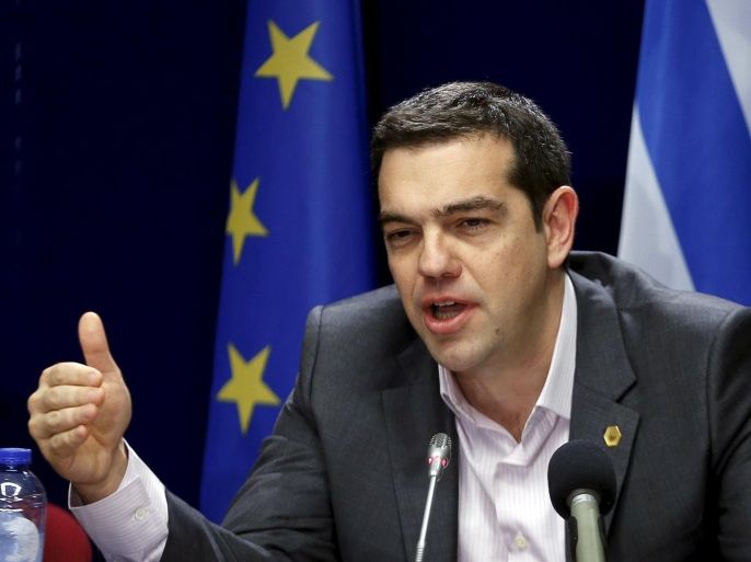 Greece's Prime Minister Alexis Tsipras addresses a news conference during a European Union leaders summit in Brussels March 20, 2015. Tsipras said his government would fully respect a deal struck with the euro zone on Feb. 20 that required Greece to implement reforms but will not have to complete a final bailout review begun by the last government to secure more aid. REUTERS/Francois Lenoir