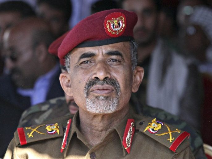 Yemen's newly appointed Defence Minister Major General Mahmoud al-Subaihi attends an event commemorating the first anniversary of an attack on the Defence Ministry compound and hospital, which left about 60 people dead, in Sanaa December 6, 2014. REUTERS/Mohamed al-Sayaghi (YEMEN - Tags: MILITARY)