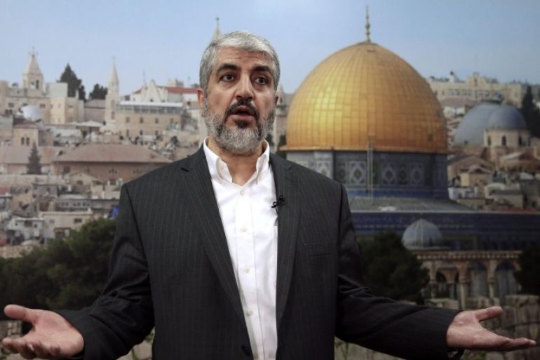 Hamas leader Khaled Meshaal speaks during an interview with Reuters in Doha October 16, 2014. Meshaal on Thursday called on Muslims to defend the al-Aqsa mosque compound in Jerusalem, saying Israel was trying to seize the site, revered in Islam and Judaism and focus of a Palestinian uprising in 2000. REUTERS/Fadi Al-Assaad (QATAR - Tags: POLITICS RELIGION)