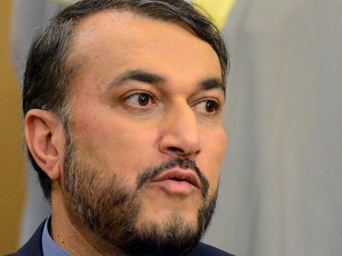 Iranian Deputy Foreign Minister for Arab and African Affairs, Hossein Amir-Abdollahian speaks to reporters on the sidelines of Third International Pledging Humanitarian Conference for Syria, in Kuwait City, Kuwaiti, 31 March 2015. According to reports, Amir-Abdollahian said 'attacks' by the Saudi-led coalition on Yemen was threatening the whole region, calling for an immediate stop of military operations and finding a political solution. A Saudi-led military alliance mounted a series of airstrikes against Yemen's Houthi rebels and troops allied to the Houthis in Yemen on 31 March, the sixth day of an air campaign that could turn the country into a proxy battleground for Saudi Arabia and regional rival Iran. EPA/RAED QUTENA ALTERNATIVE CROP OF epa04687318