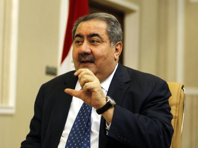 Iraq's Finance Minister Hoshiyar Zebari speaks during an interview with Reuters in Baghdad March 18, 2015. Iraq is considering an international issue of $5 billion worth of five-year, U.S. dollar-denominated bonds to help cover its budget deficit, and will soon start paying some debts to foreign oil companies, Zebari said on Wednesday. To match Interview IRAQ-BONDS/ REUTERS/Khalid al-Mousily (IRAQ - Tags: BUSINESS POLITICS ENERGY)